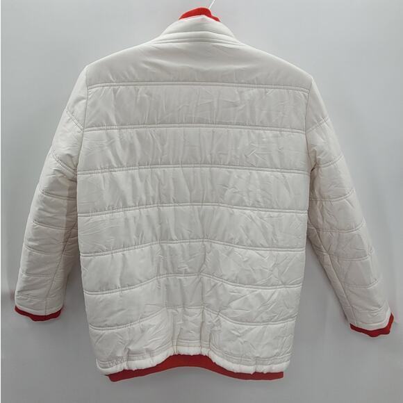 Looft White‎ Red Trim Multi Color Striped Lining Zip Up Snap Collar Puffy Coat - Picture 3 of 16